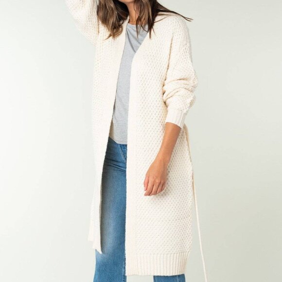 Long Knit Cardigan Sweater Belted Open Front Cozy - Picture 4 of 6